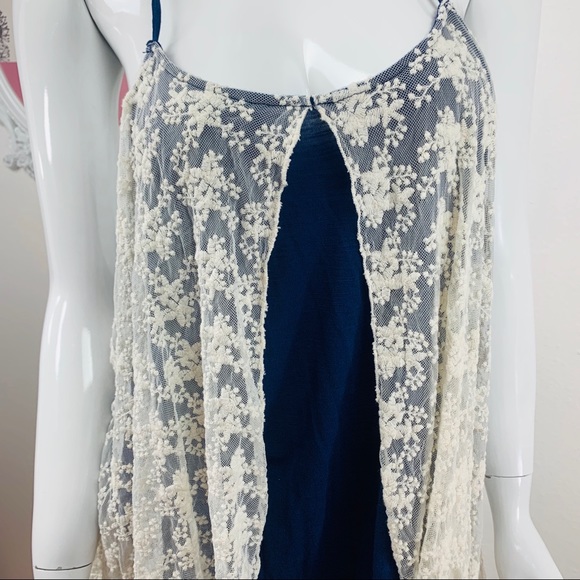 Kori / Floral Crochet Lace Blue Racerback - Picture 3 of 8